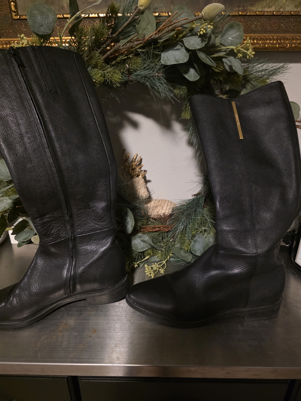 Calvin Klein - Francine Tall Black Leather Riding Boots